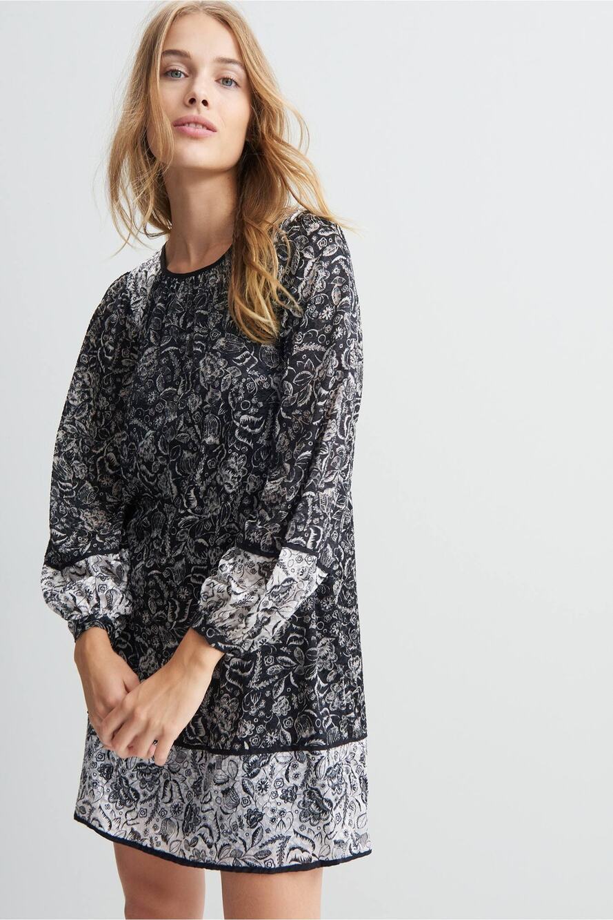 New Anthropologie Susanne Floral Tunic Mini Dress $168  X-SMALL Black and White
